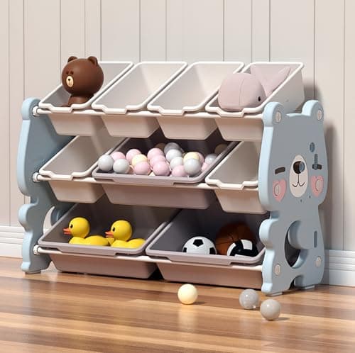 Image of GOODS EMPORIUM Childrens Toy Storage Unit - Kids Storage Boxes for Living Room, Bedroom, Playroom, Daycare, and School. Toys Storage Organiser (Light Blue - Small - Bear)