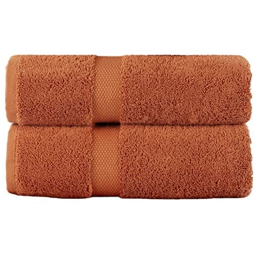 Image of Sue Rossi 100% Egyptian Combed Cotton Hand Towels, Pack Of 2, Very Soft & Absorbent, Quick Dry 600gsm Thick Bathroom Or Kitchen Towel Set. (Burnt Orange)