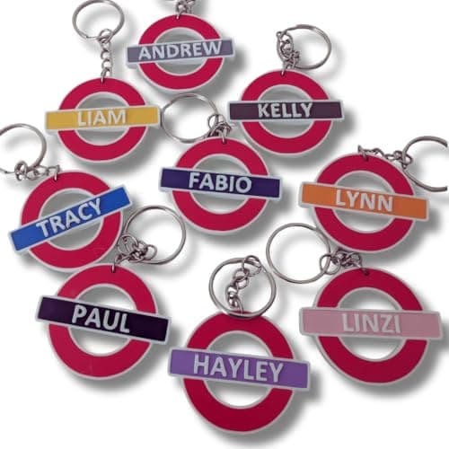 Image of Underground Personalised Name & Colour Keyring – Custom Tube-Inspired Keychain Gift, Bag Charm, Unique London Souvenir
