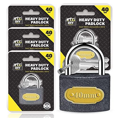 Image of SOL 4pk 40mm Padlocks with Keys Outdoor Pad Locks for Locker Shed Gate Garage Security Weather Resistant Metal Body Anti Theft Locking Hardware for Garden Storage Home Protection