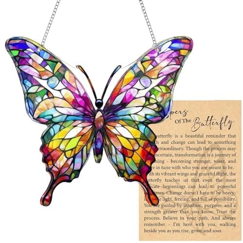 Image of Butterfly Acrylic Suncatcher Ornament with Greeting Card, Stained Glass Window Hangings Acrylic Material, Sun Catchers for Garden Decorative Function, for Home/Garden/Office