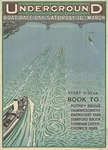 Image of RPW Roystone Print Works Vintage London Underground 'The Boat Race', 1913, Reproduction Classic English Travel Poster (A5 147 x 210mm)