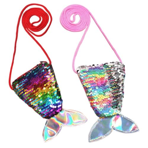Image of Two Mermaid Tail Wallets, Children's Color Cross -Body Wallets, Girl Mini Sequins Wallets, Interesting Coin Wallets, Creative Coin Purse