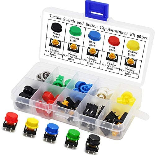Image of RUNCCI-YUN Mini Momentary Push Button Switch,80 Pcs Tactile Switch Buttons12x12x7.3mm with 5 Colors Round Cap,Lockless Momentary,for Arduino PCB