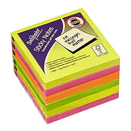 Image of Snopake Neon Assorted Sticky Notes, 100 Sheets per Pad 13527, 76 x 76 mm (Pack of 6)