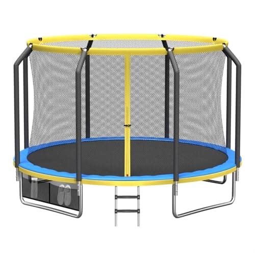 Image of Panana 8ft / 10ft / 12ft / 14ft Outdoor Garden Trampoline with Safety Enclosure Net, Non-Slip Ladder & Shoe Storage Bag, Heavy Duty Recreational Fitness Trampoline for Garden Fun (8FT)