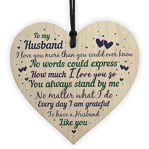 Image of Red Ocean Husband Anniversary From Wife Handmade Wooden Hanging Heart Sign Poem Husband Christmas Keepsake