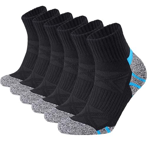 Image of Stoeury Quarter Ankle Socks Men, Cushioned & Anti-Blister Athletic Sports Socks with Arch Support, Breathable Cotton Performance Trainer Sock for Running Walking Tennis Gym, 6 Pairs，Black，9-11