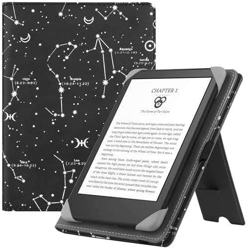 Image of HGWALP Universal Case for 6" eReaders, Folio Leather Stand Cover with Handstrap Compatible with All 6 inch Kindle Paperwhite/Kobo/Tolino/Pocketook/Sony E-Book Reader-Constellation
