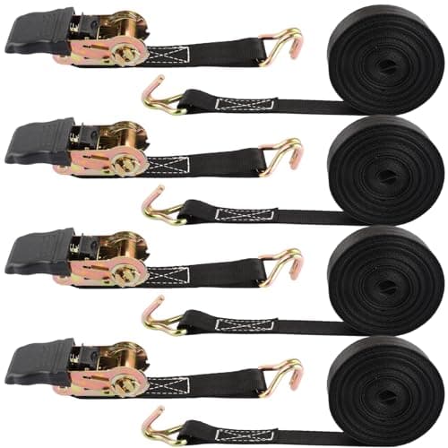 Image of YOUNTHYE 4x800kg Ratchet Straps with Hooks, 25mm x 6m Heavy Duty Ratchet Tie Down Straps for Truck, Trailer, Cargo Rack, Motorcycle, Other Outdoor Equipment (Black)