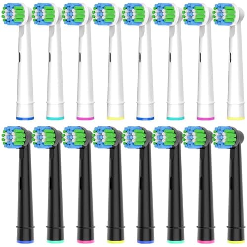 Image of Oral B Compatible Toothbrush Heads, 16pcs Betterchoi Replacement Brush Heads for Most Braun Oral B Electric Toothbrushes, 8pcs White and 8pcs Black.