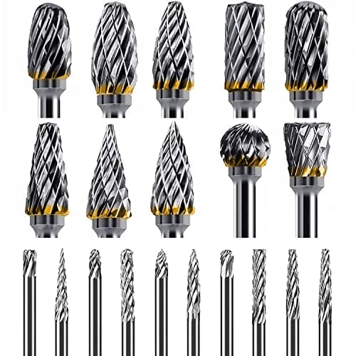Image of 20 PCS Carbide Die Grinder Bits for Dremel Rotary Tool Accessories, Heatigo 1/8" Shank Double Cut Tungsten Steel Rotary Burr Set, Carving Tools for Wood Metal Grinding Engraving Polishing