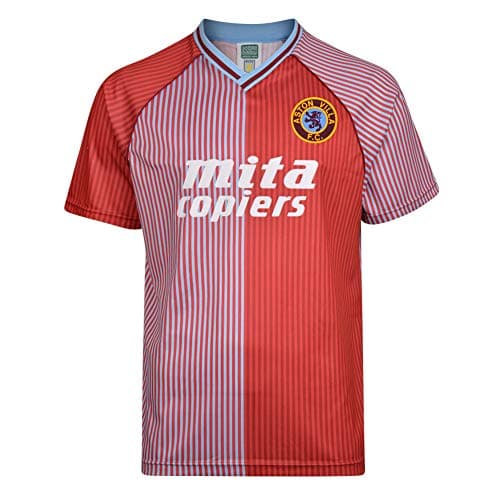 Image of Score Draw Aston Villa 1988 Retro Football Shirt Claret/Sky Small Polyester