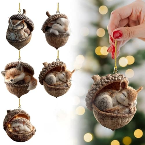 Image of Forest Animal Acorn Christmas Ornaments, Woodland Holiday Decorations,3D Effect Miniature Animal in Acorn Decorations Nature 2026 Pine Cone Animals Decoration for Christmas Tree Decor (Squirrel)