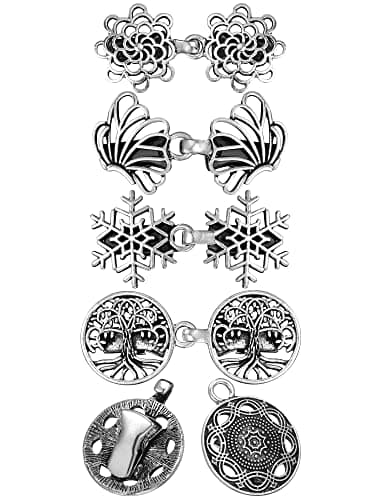 Image of Chunyin 5 Pieces Vintage Sweater Clip Retro Cardigan Swirl Clip Antique Sweater Clasp Alloy Metal Cape Collar Dress Clips for Women Clothing Shawl Shirt Brooch Clips, 5 Styles(Silver)