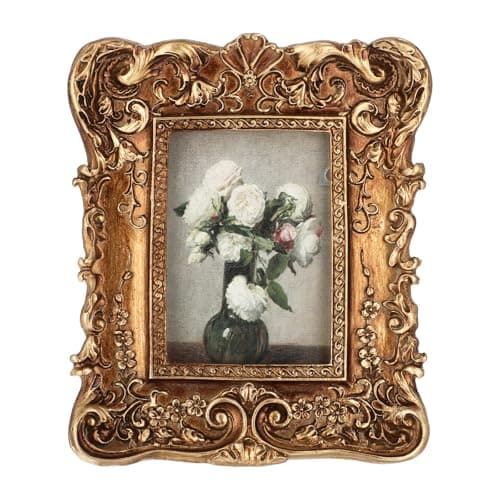 Image of Gold Vintage Picture Frames, Antique Ornate Small Picture Frame for 2x3 Inch Photos, Gold Vintage Frames with Hooks and Easel Stand, Victorian Decor for Gallery Wall and Tabletop