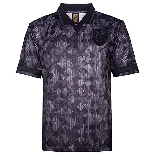 Image of Score Draw England 1990 Out Retro Football Shirt Black X-Large Polyester