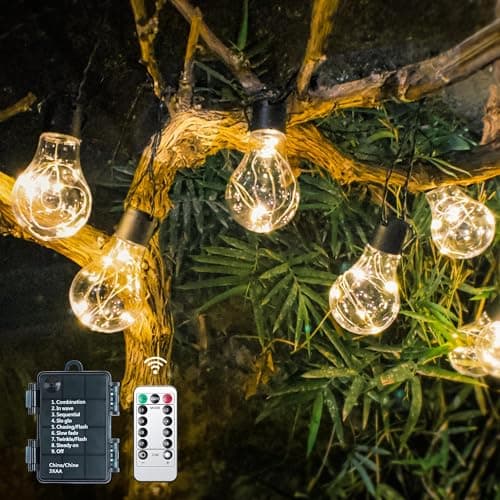 Image of DSLebeen Festoon Lights Outdoor Battery Powered: 9m 30ft Waterproof Battery Fairy Lights 12pcs A60 Large LED String Bulb Light with Remote Control Decorative Lighting for Garden, Patio, Gazebo