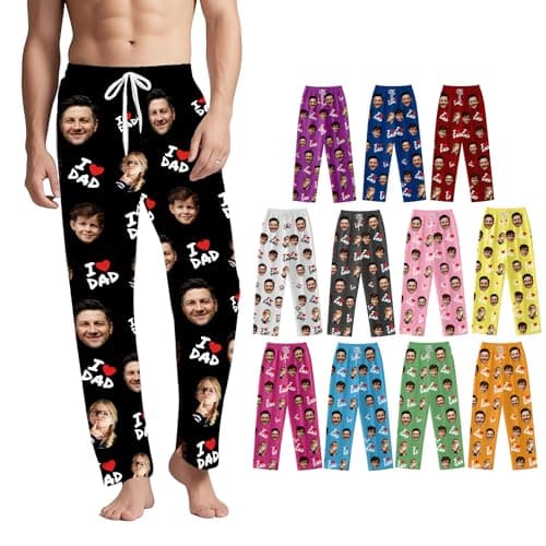 Image of iDIY Personalised Pajama Pants with Photo and Text,Custom Pj Pants Bottoms, Personalised Gifts for Men Women