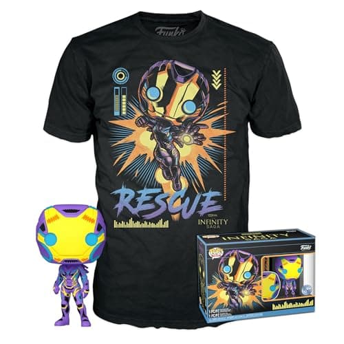 Image of Funko Pop! & Tee: Marvel Blacklight - Rescue L - Large - (L) - T-Shirt - Clothes With Collectable Vinyl Figure - Gift Idea - Toys and Short Sleeve Top for Adults Unisex Men and Women - Movies Fans
