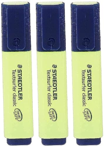 Image of Staedtler Yellow Highlighter Pens Textsurfer Classic Fast Dry Ultra Soft 1-5mm Chisel Tip Refillable Ink Jet Safe Copy Proof 364-1 (Pack Of 3)