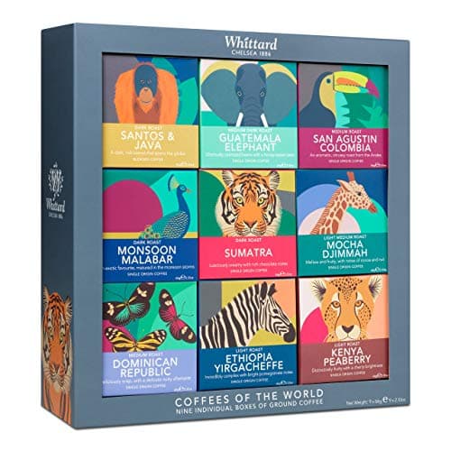 Image of Whittard of Chelsea | Coffees of the World Gift Set For Men & Women | 9 Boxes of Single Origin Ground Coffee | Brews up to 72 cups | 9 x 66g Ground Coffee Bags