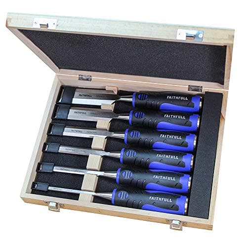 Image of Faithfull FAIWCSGS6WB Soft-Grip Bevel Edge Chisel Set of 6 in Wooden Case