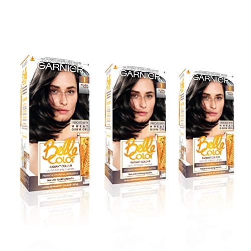 Image of Garnier Belle Color Black Hair Dye Permanent, Natural looking Hair Colour, up to 100% grey coverage - 1 Black Pack of 3