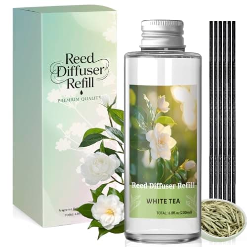 Image of Scent-Hi Reed Diffuser Refill 200ml, White Tea Scented Refill with 6 Reed Sticks, Long-Lasting Home Fragrance Decor for Living Room, Bedroom, Office