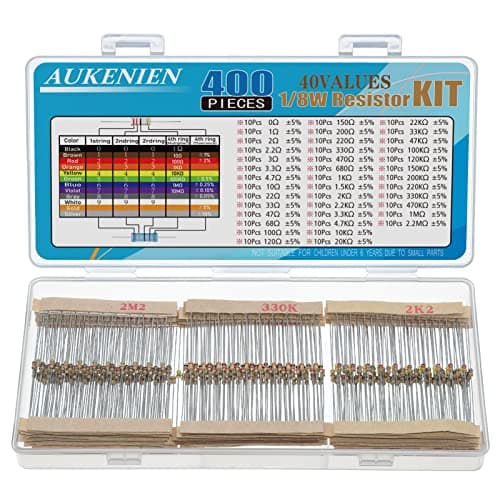 Image of AUKENIEN 40 Values 1/8W Carbon Film Resistor Kit 0 Ohm - 2.2M Ohm 5% 1/8 Watt Resistors Assortment
