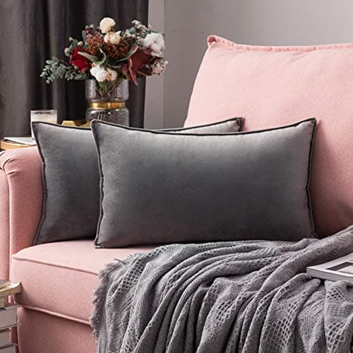 Image of MIULEE Velvet Cushion Covers 30cm x 50cm Light Grey Decorative Oblong Throw Pillow Covers Rectangular Flanges Pillowcases Soft for Livingroom Sofa Bedroom with Invisible Zipper 12 x 20 Inch Pack of 2