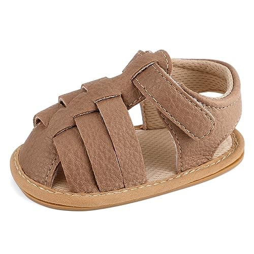 Image of MASOCIO Baby Boy Girl Sandals Closed Toe Infant Toddler Boys Girls Summer First Walking Shoes Size 3 UK Child 6-12 Months Brown 2