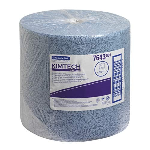 Image of Kimtech Blue Process Wipers 7643, Heavy-Duty Cleaning Wipers for Chemical Use, Low-Lint, Silicon-Free, 1-Ply Embossed Roll,1 x 500 Sheets