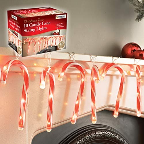 Image of The Christmas Workshop 70039 10 LED Candy Cane Christmas String Lights | Indoor Decorations | 1.8M Lead Length with 20cm Long Candy Canes | Battery Operated, Red and White