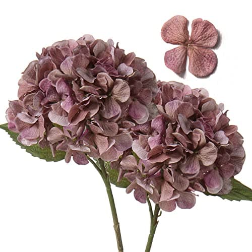 Image of Hollyone 2 pcs Pink Grey Hydrangea Artificial Flowers with 16.9'' Long Stem, Fake Flowers Dried Flowers, Artificial Hydrangea Plants for Kitchen, Home Decor, Party, Wedding Decorations