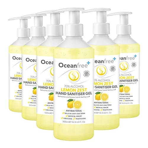 Image of Lemon Zest Hand Sanitiser Gel - 500ml Pump Bottle - 70% Alcohol - Made in the UK (Pack of 6)