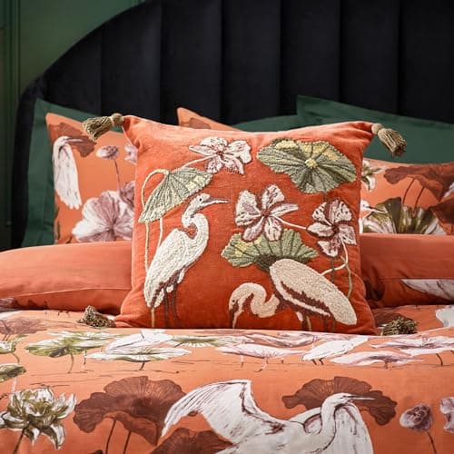 Image of Wylder Tropics Kushiro Embroidered Velvet Cushion Cover, Coral