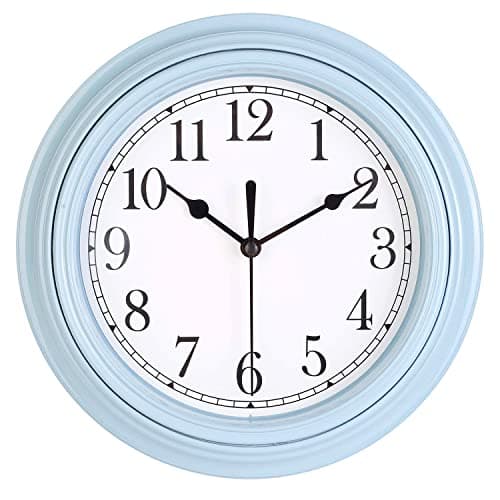 Image of Topkey Silent Wall Clock Kitchen 9 Inch Retro Non-ticking Decorative Bedroom Office Wall Clock (Haze Blue)