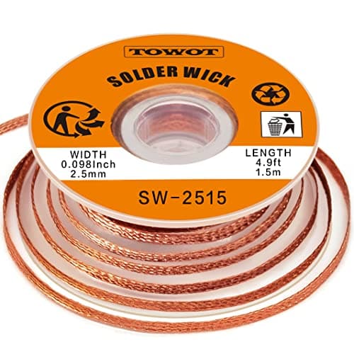 Image of TOWOT Solder Wick Braid with Flux No-Clean Electronic, Desoldering Wick Braid Remover.Desolder Soldering 2.5mm W 0.10'' L 5'
