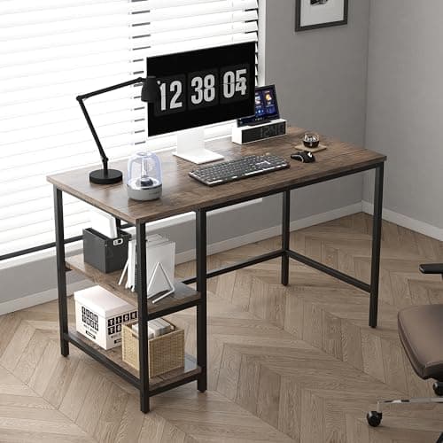 Image of mcc direct Computer Desk, Writing Desk with 2 Shelves on Left or Right, Work Table for Office Home Study Writing Table Chicago(Distressed Grey, 100cm)