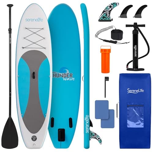 Image of SereneLife Inflatable Stand Up Paddle Board, SUP Board- Paddleboards for Adults and Youth, Surfing Board Kit, 0.63cm Thick Standup Paddleboarding, Non-Slip Deck, Wide Stance, Surf Control w/Backpack