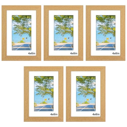 Image of 6x4 Photo Frames Wood Effect - 5 Pack 6x4 Picture Frame with Mount, 4x6 Picture Frames for 15x10cm Small Postercard Frame for Wall Mount & Desktop (5, wood, 4X6)