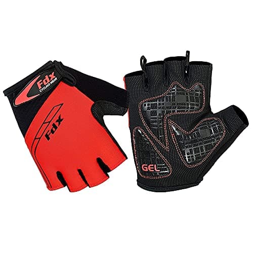 Image of FDX Half Finger Cycling Gloves - Breathable, Gel Padded Protection, Anti-Slip - Fingerless Shock-absorbing Mitts for Mountain Bike, Road Bicycle, MTB, Riding, Men and Women (XX-Large, Red)