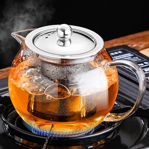 Image of PARACITY Tea Pot 650ML, Glass Teapot with Removable Stainless Steel Infuser, Borosilicate Glass Teapot for Loose Tea, Camping, Travel