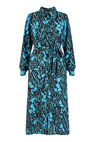 Image of Mela London Mela Blue Animal Print Long Sleeve Shirt Dress 14 Blue