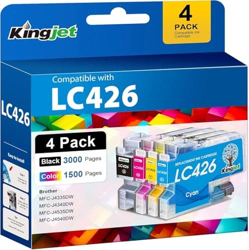 Image of KINGJET LC426 Ink Cartridges for Brother LC426 LC426XL LC-426 LC-426XL Multipack for Brother MFC-J4335DW MFC-J4340DW MFC-J4535DW MFC-J4540DW Printer (Black Yellow Cyan Magenta)