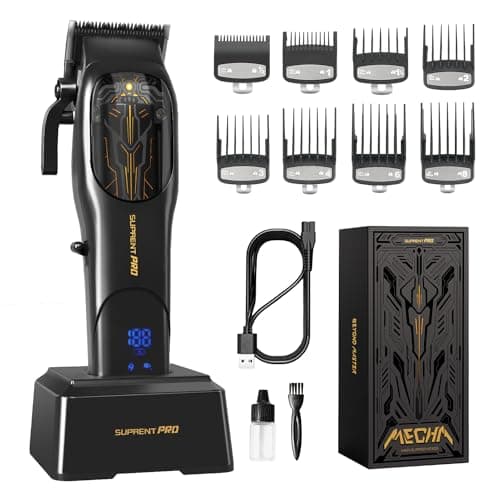 Image of SUPRENT® PRO Professional Hair Clippers for Men- High Torque Brushless Motor with DLC Coated Ceramic Blade, Mens Cordless Hair Clippers Set for Barbers with Charging Base, Gift for Men (Black)