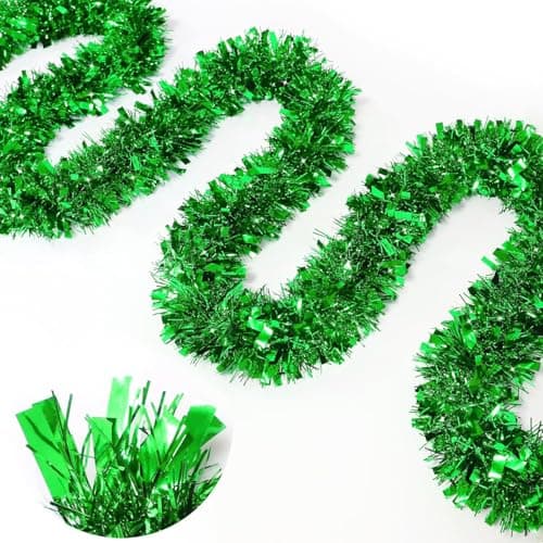 Image of KAHEIGN 8M Christmas Tinsel Garland, Green Color Metallic Tinsel Chunky Glittering Tinsels Thick Shiny Garland for Christmas Tree Decoration