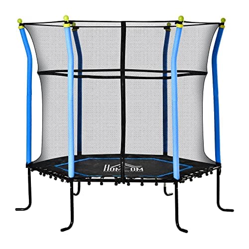 Image of HOMCOM 4 FT/ 48 Inch Kids Trampoline With Enclosure Net Mini Indoor Trampolines for Child Toddler Age 3-6 Years Blue