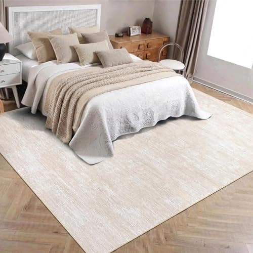 Image of LuxFocus 200x290 cm Modern Solid Rug with Texture, Washable Area Rug Living Room, Non-Slip Low-Pile Carpet for Bedroom Nursery Office, Beige